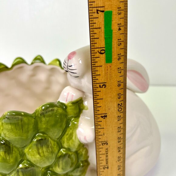 Vintage Bunny Rabbit Artichoke Cachepot Planter Ceramic Vase Spring Easter Bowl - Picture 9 of 9